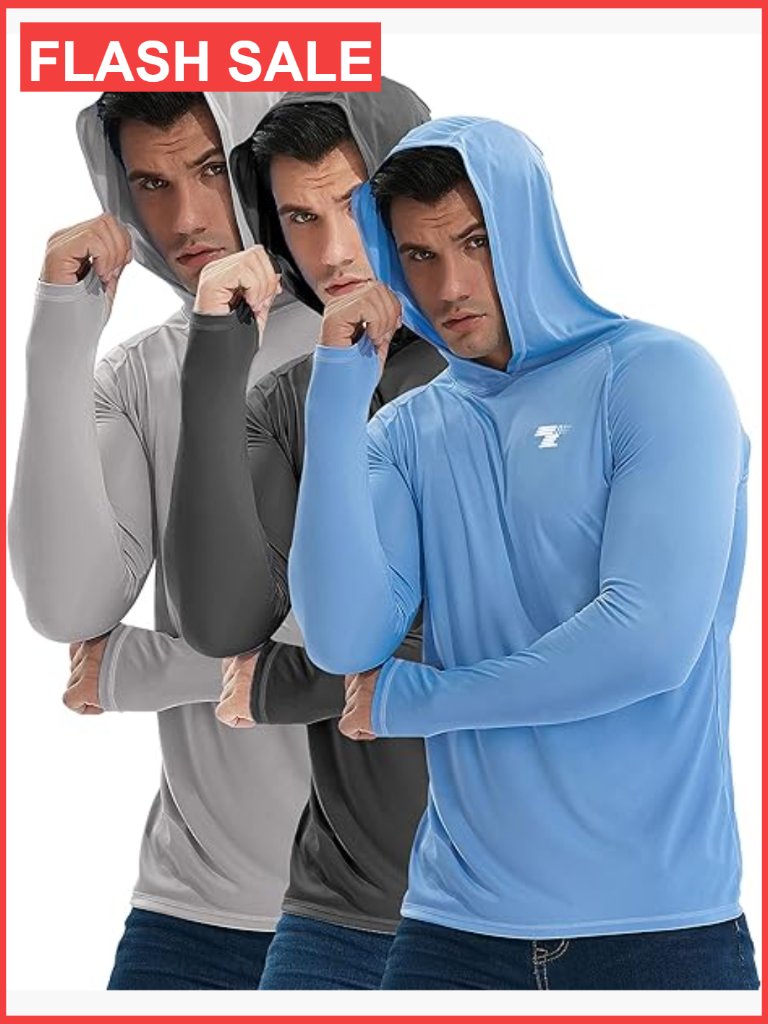 Men's Upf 50+ Sun Protection Hoodie - 3 Pack Performance Long Sleeve Shirt For